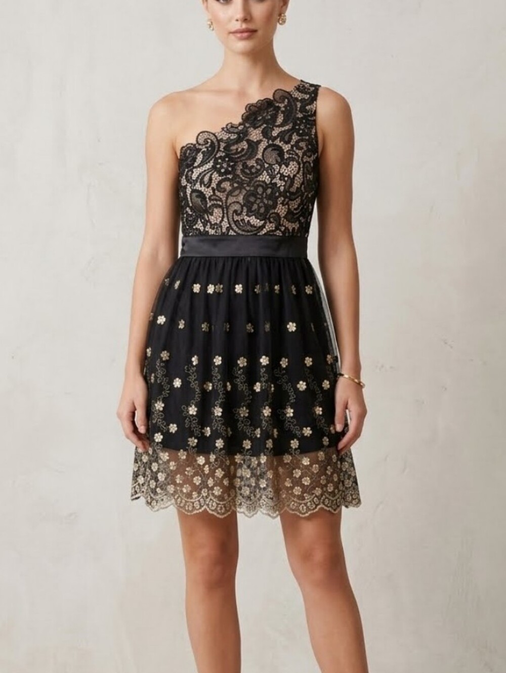 Angel Fashions Sequin Lace One Shoulder Party Cocktail Evening Dress